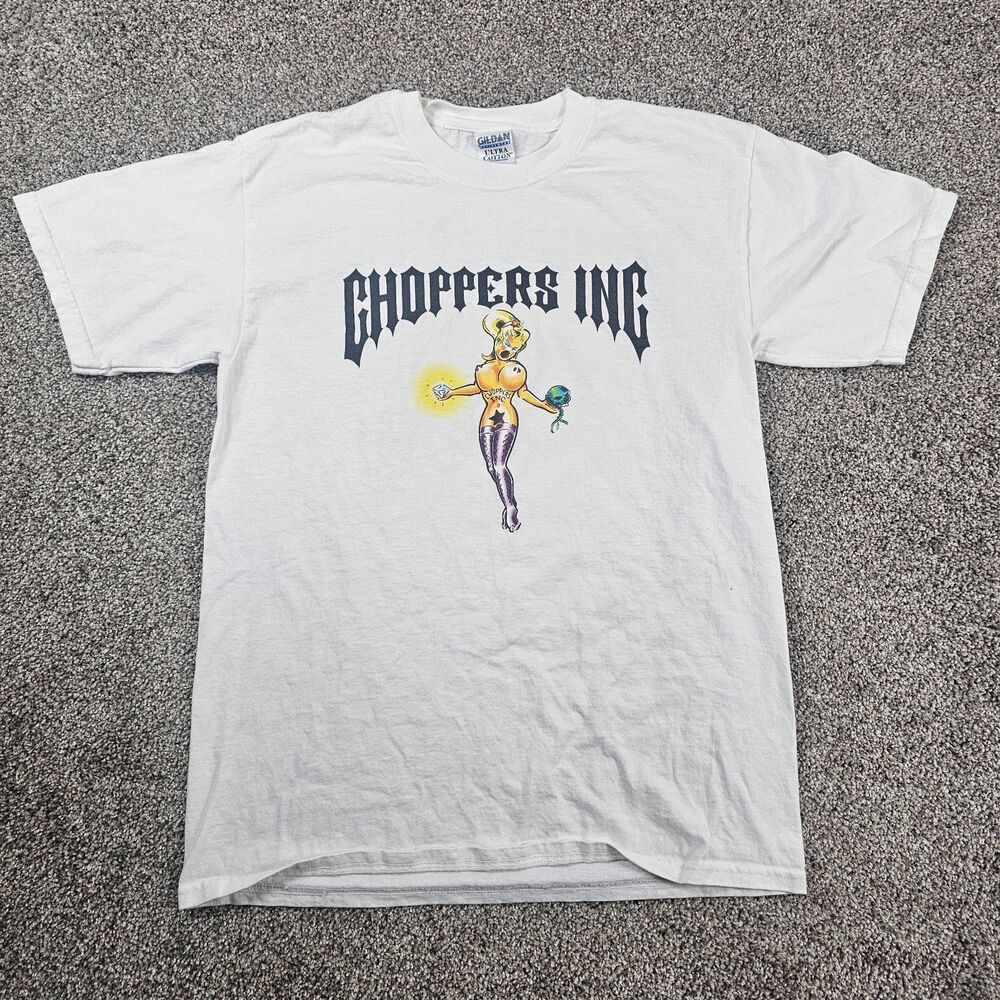 Vintage West Coast Choppers Inc Shirt Men Medium White Money Is Fake Pin Up Girl